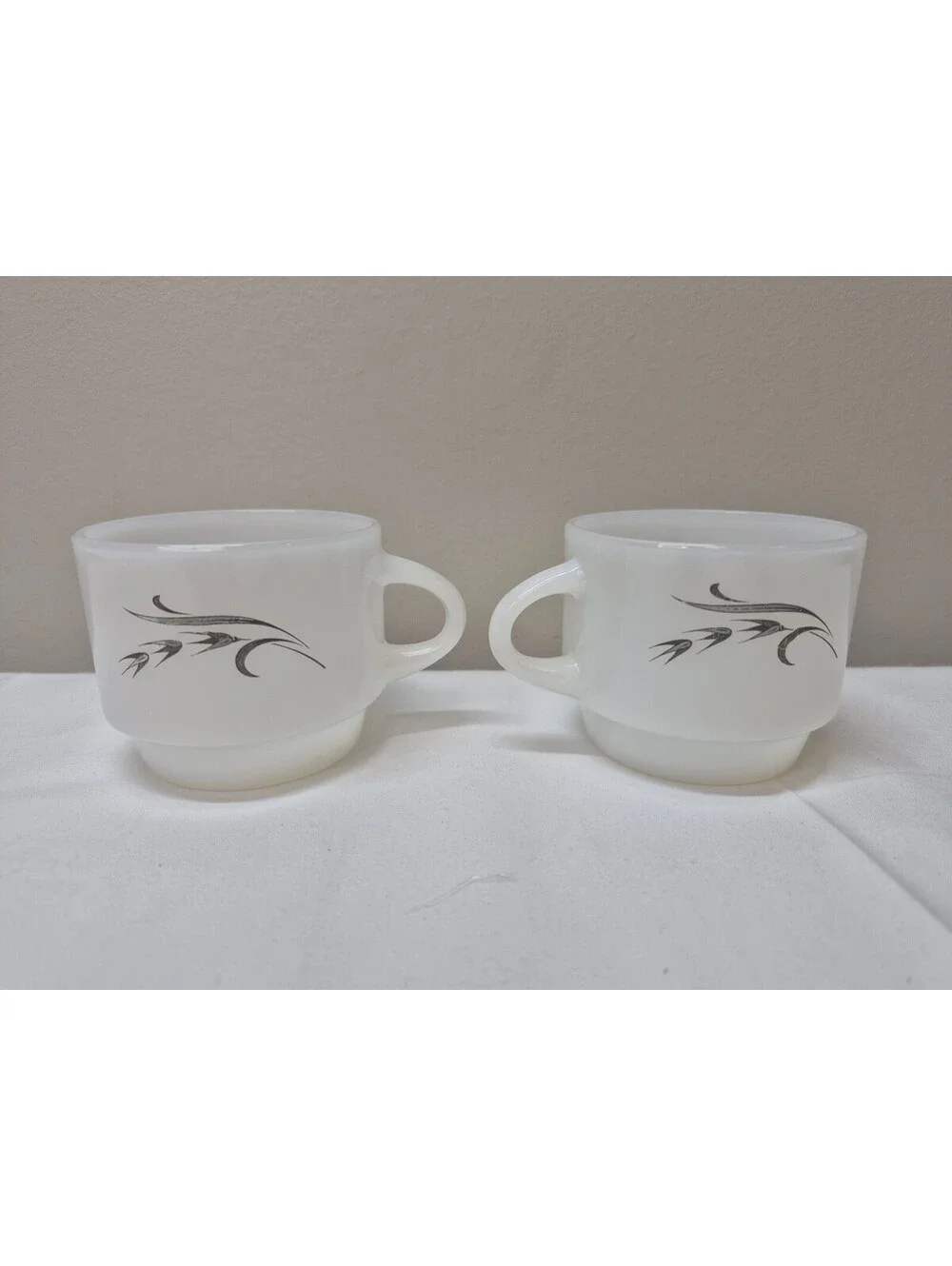 Vintage Fire-King Anchor Hocking Milk Glass Coffee Cups Set of 2 J48